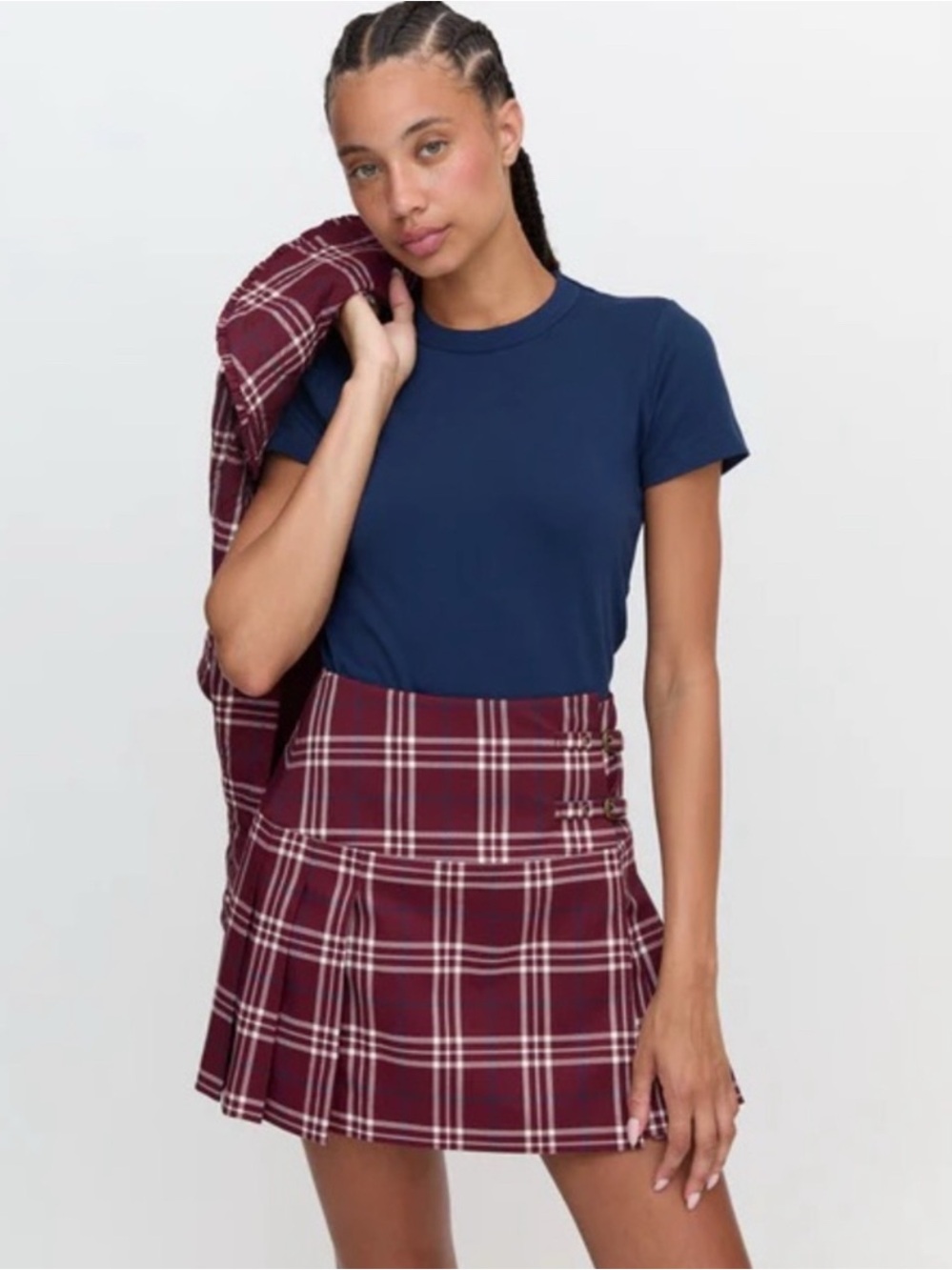 Hill House Inola Skirt Berry Wallace Plaid Buckle Preppy Large